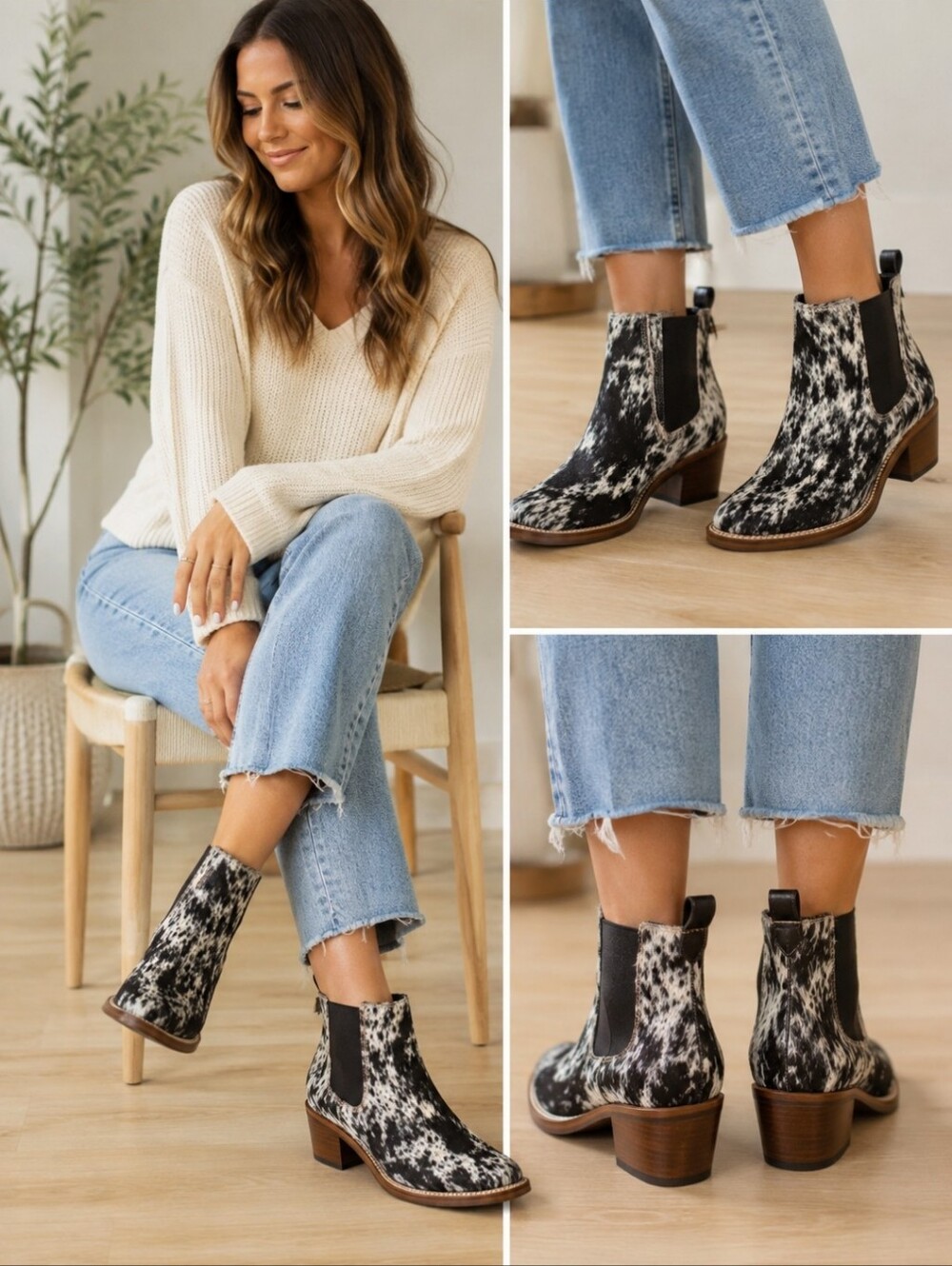 Stiefeld Aurora Hair On Hide Western Ankle Boots Womens 8.5 NEW - Picture 15 of 17